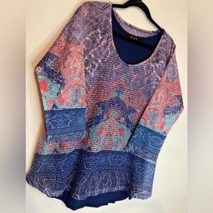 B.L.E.U.~Navy Blue Tank Top w/Colorful Crochet Stitched Sparkly Overlay~Size XL